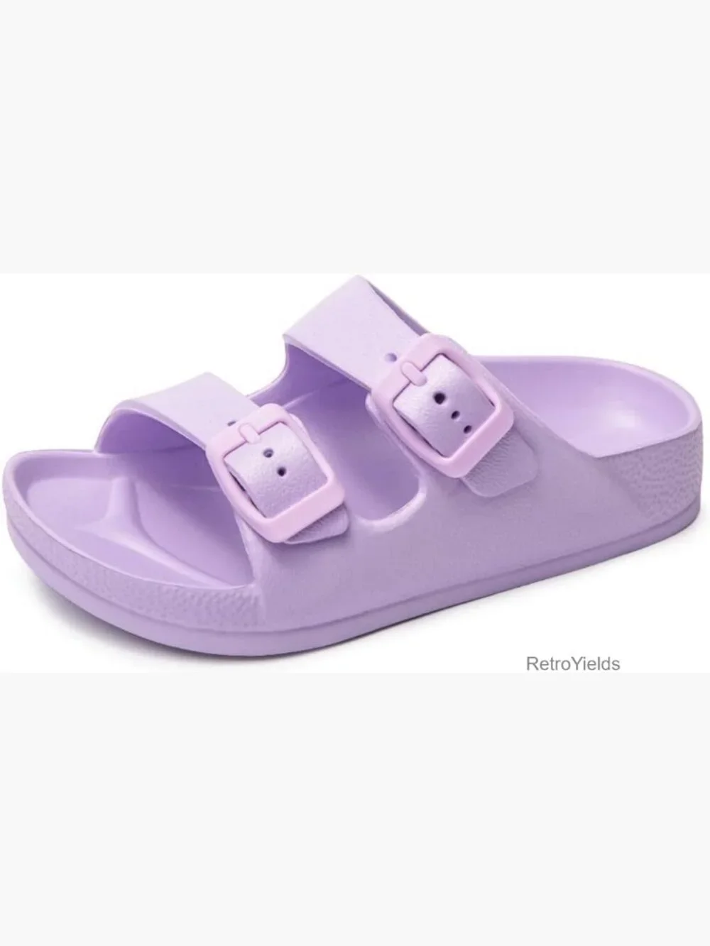 Unisex-Child Slides Double Buckle Adjustable EVA Flat Sandals